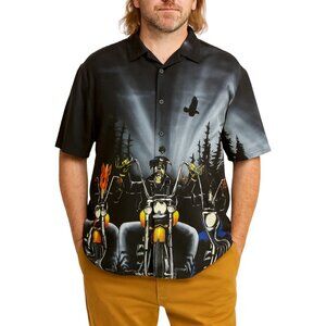 Draggin’ Fly VTG Men’s Biker Dogs Graphic Button-Up Shirt | Size L